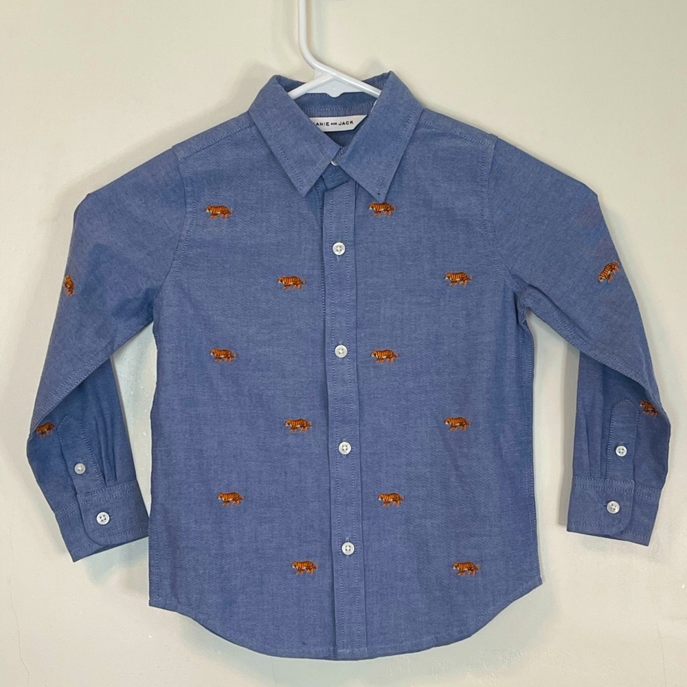 Janie and Jack Long Sleeve Tiger Oxford Shirt 3/3T